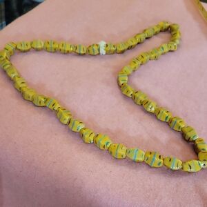African trade beads. Yellow and Blue Beaded Necklace